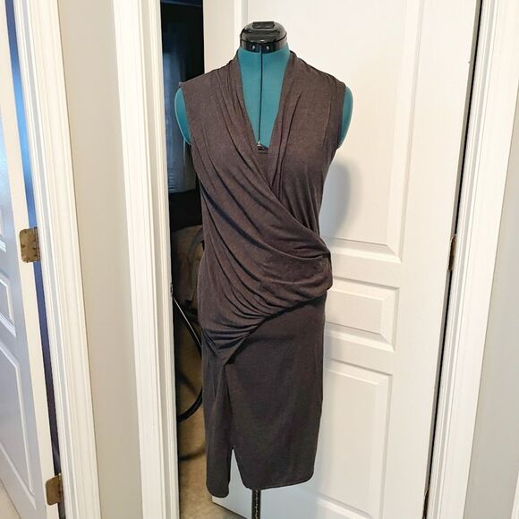 Athleta Duet Faux Wrap Cowl Neck Fitted Knit Stretch Cotton Athleisure Dress - Picture 1 of 12